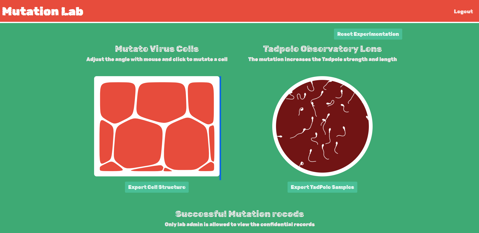 Dashboard de Mutation Lab, luego de iniciar sesión